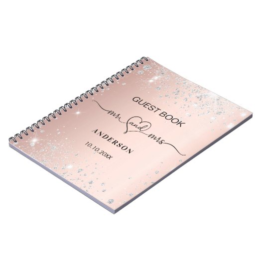 Gästebuch Hochzeit Rose Gold Silber Glitzer Herz Notizblock (Linke Seite)