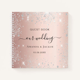 Gästebuch Hochzeit Rose Gold Silber Glitzer rot Notizblock