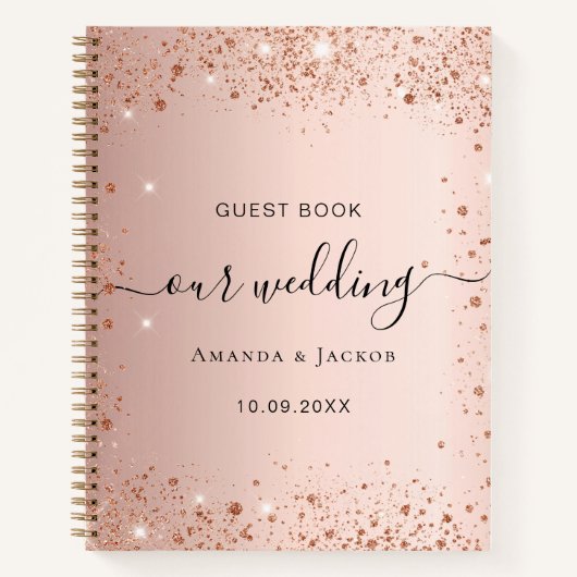 Gästebuch Hochzeit Rose Goldnamen Skript Notizblock (Vorderseite)