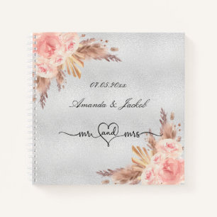 Gästebuch Hochzeit rot florale Pampas Silber Notizblock