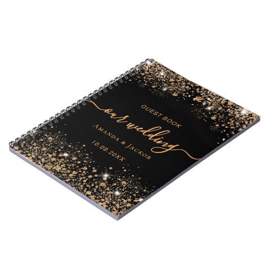 Gästebuch Hochzeit schwarzen Glitzer Budget Notizblock (Linke Seite)