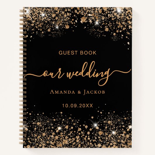 Gästebuch Hochzeit Schwarzer Glitzer Notizblock (Vorderseite)