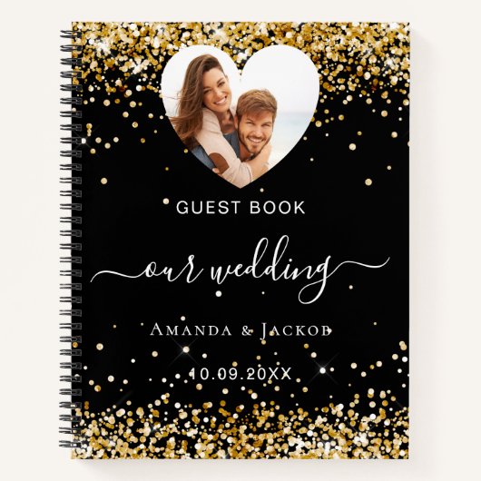 Gästebuch Hochzeit Schwarzes Foto Herz Notizblock (Vorderseite)