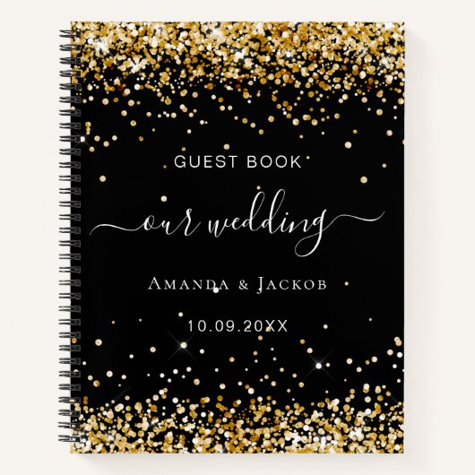 Gästebuch Hochzeit schwarzes Gold Konfetti Notizblock (Vorderseite)