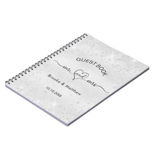 Gästebuch Hochzeit Silber Glitzer mr mrs name Notizblock (Linke Seite)