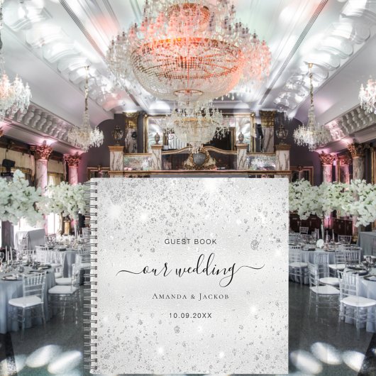Gästebuch Hochzeit silber Glitzer Staub monogramm Notizblock
