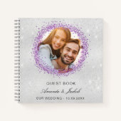 Gästebuch Hochzeit Silber lila Glitzer Foto Notizblock (Vorderseite)