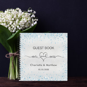 Gästebuch Hochzeit silberblau Glitzer mr mrs Name Notizblock