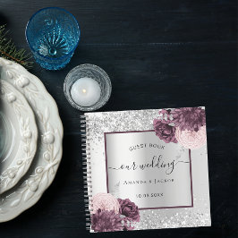 Gästebuch Hochzeit Silberburgund Blume Notizblock