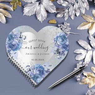 Gästebuch Hochzeit silberne blaue Blumenzwiebeln H Notizblock