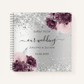Gästebuch Hochzeit silberne bordeauxfarbene floral Notizblock (Vorderseite)