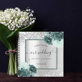 Gästebuch Hochzeit silberne grüne Flora Notizblock