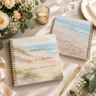 Gästebuch Hochzeit Strand Herzen Sand Monogramm Notizblock
