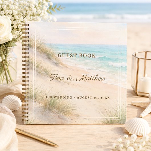 Gästebuch Hochzeit Strand Herzen Sand Monogramm Notizblock