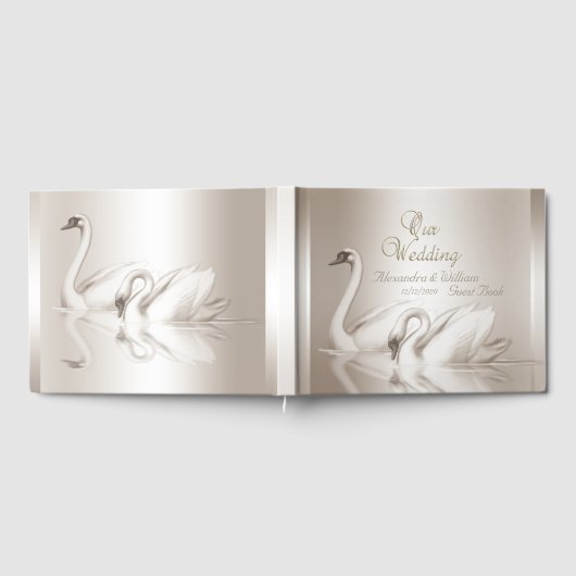 Gästebuch Hochzeit Swans Damask Cream White (Voll)