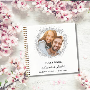 Gästebuch Hochzeit weißer silberner Glitzer Foto Notizblock