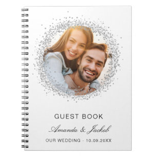 Gästebuch Hochzeit weißer silberner Glitzer Foto Notizblock