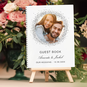 Gästebuch Hochzeit weißes silbernes Foto Notizblock