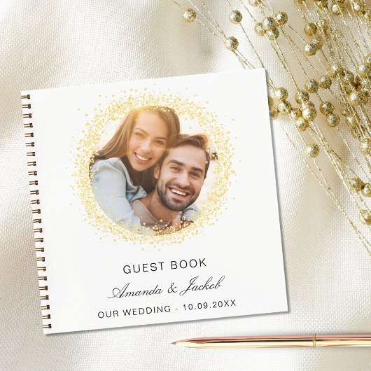 Gästebuch Hochzeit Weißgold Glitzer Foto Notizblock