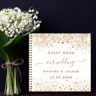 Gästebuch Hochzeit Weißgold Glitzer Skript Notizblock