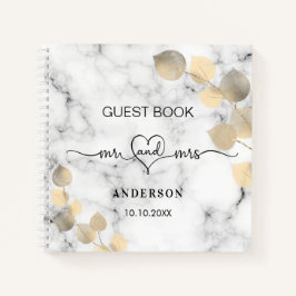 Gästebuch Hochzeitmarmor eucalyptus golden mr mrs Notizblock