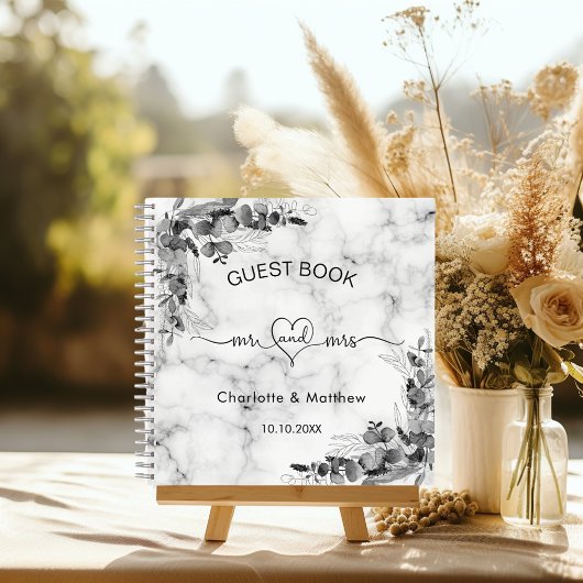 Gästebuch Hochzeitmarmor eucalyptus mr mrs Notizblock