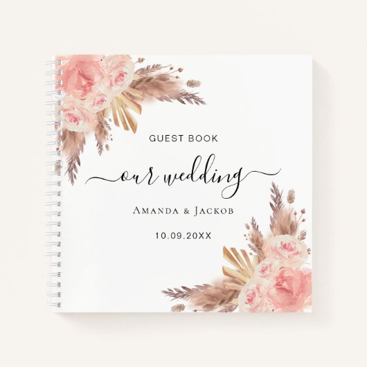 Gästebuch Hochzeitpampas-Rose Notizblock (Vorderseite)