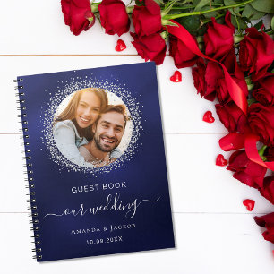Gästebuch Hochzeitsnacht blaue silberne Glitzer Fo Notizblock