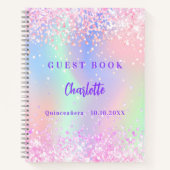 Gästebuch holografisch rosa lila Quinceanera Notizblock (Vorderseite)