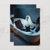 Gästebuch in Badewanne und schwarze Katze in Bubbl Save The Date (Vorne/Hinten)