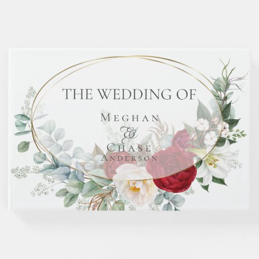 Gästebuch | Ivory Burgundy Peony Floral (Vorderseite)