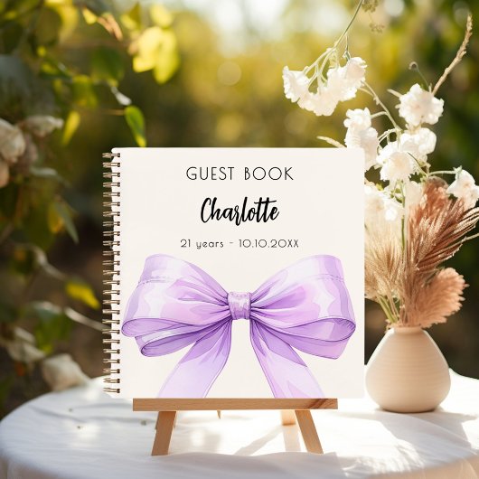 Gästebuch Lavendel violett creme bow Geburtstag Notizblock
