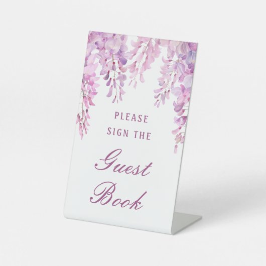 Gästebuch mit rosa Wisteria Sockelschild (Vorderseite)