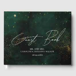 Gästebuch Modern Green Black Watercolor Magic