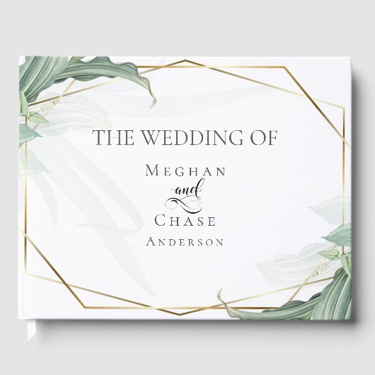 Gästebuch |Moderne elegante tropische Blätter (Vorderseite)