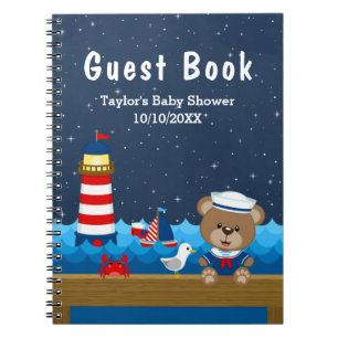 Gästebuch Nautical Boy Bear Red Baby Showroom Notizblock