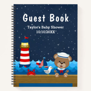 Gästebuch Nautical Boy Bear Red Baby Showroom Notizblock