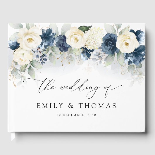 Gästebuch Navy Blue und White Roses (Vorderseite)