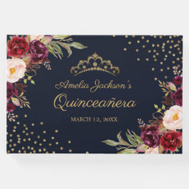 Gästebuch Navy Burgundy Floral Quinceanera