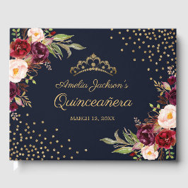 Gästebuch Navy Burgundy Floral Quinceanera