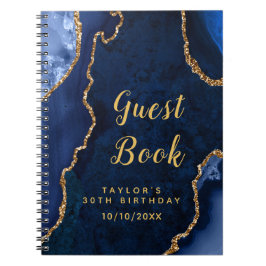 Gästebuch Navy und Gold Agate Birthday Notizblock