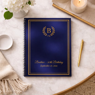 Gästebuch navyblau goldenes Monogramm Kranz Geburt Notizblock