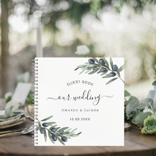 Gästebuch Oliven Blätter Grün Weiße Hochzeit Notizblock