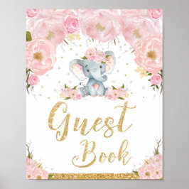 Gästebuch Pink Floral Elephant Baby Dusche Schild