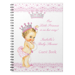 Gästebuch Princess Baby Dusche Rosa Weiße Blonde Notizblock