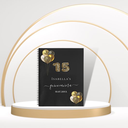 Gästebuch Quinceanera Black Gold Leopard Notizblock