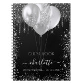 Gästebuch Quinceanera Black silber Glitzer Name Notizblock (Vorderseite)