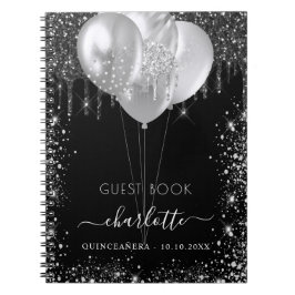 Gästebuch Quinceanera Black silber Glitzer Name Notizblock