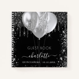 Gästebuch Quinceanera Black silber Glitzer Name Notizblock