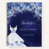 Gästebuch Quinceanera blauer Glitzer Kleid floral Notizblock (Vorderseite)